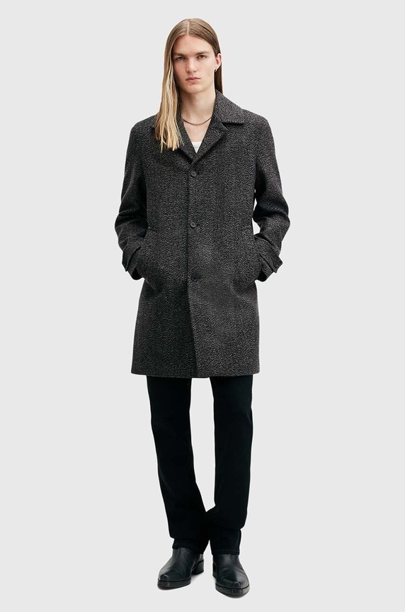 Vlněný kabát AllSaints FINCHER M016OB šedá