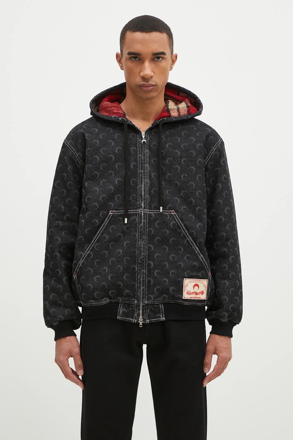 Marine Serre cotton jacket Moon Laser Denim Padded Jacket with black MJA071A.RDEN0001