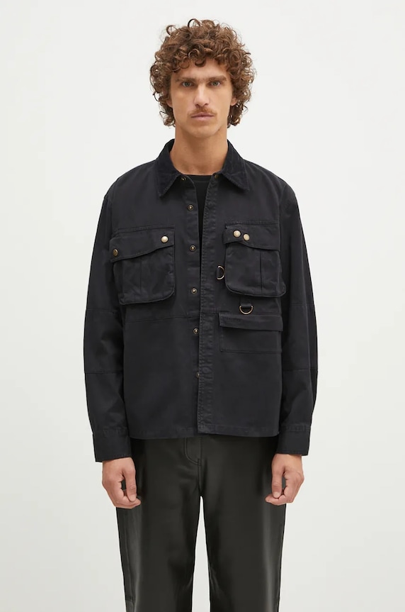 Košilová bunda Barbour Oakmoor OS Twill Overshirt nezateplené černá MOS0380