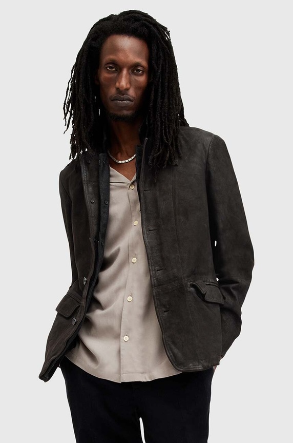AllSaints kurtka skórzana SURVEY LTHR BLAZER nieocieplane szary M061LB
