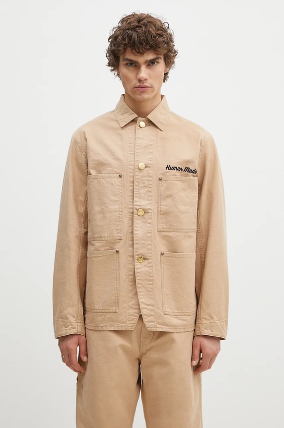 Bavlněná košilová bunda Human Made Washed Duck Coverall Jacket nezateplené béžová HM28JK013