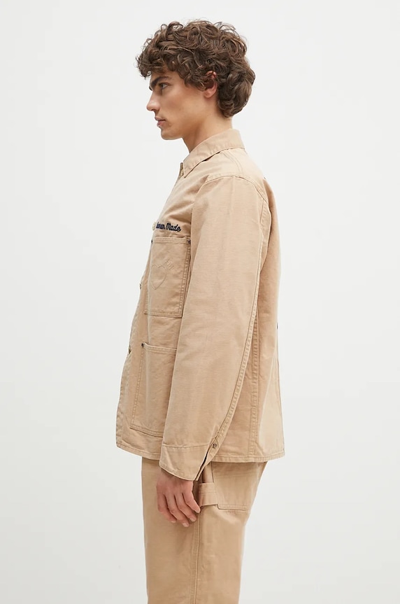 Bavlněná košilová bunda Human Made Washed Duck Coverall Jacket HM28JK013 béžová AW24