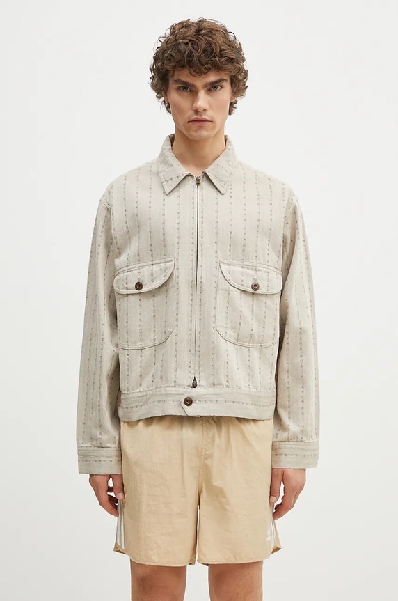 Pamučna košulja- jakna Human Made Herringbone Zip-Up Work Jacket bez tople podstave bež HM28JK014