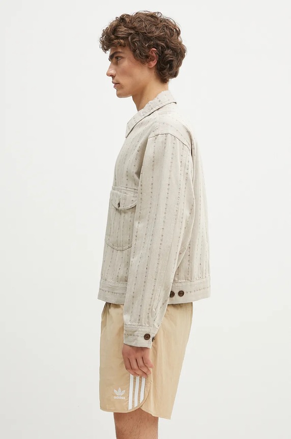 Pamučna košulja- jakna Human Made Herringbone Zip-Up Work Jacket HM28JK014 bež AW24
