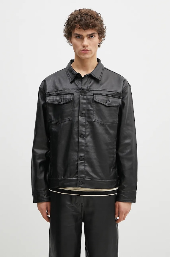 Džínová bunda PLEASURES Latex Trucker Jacket nezateplené černá P24F040