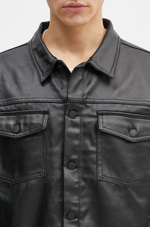 Džínová bunda PLEASURES Latex Trucker Jacket černá P24F040