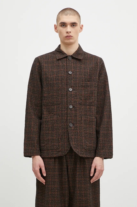 Вълнена риза Universal Works 31111.BLACK зелен AW24