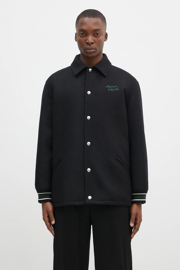 Maison Kitsuné wool jacket Varsity with lining black NM02120WM0026