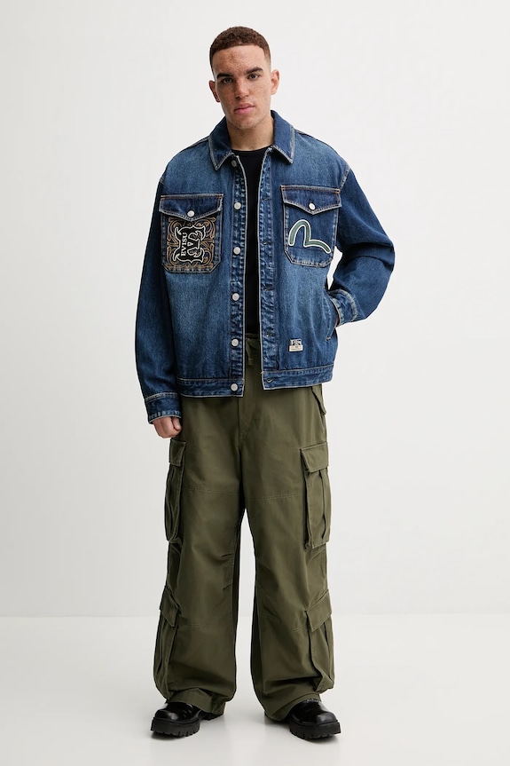 Rifľová bunda Evisu Sheridan Daicock Printed 2EAHTM4SJ1015 tmavomodrá AW24