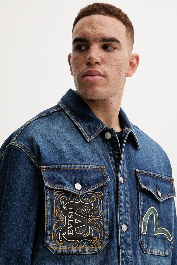 Rifľová bunda Evisu Sheridan Daicock Printed tmavomodrá 2EAHTM4SJ1015