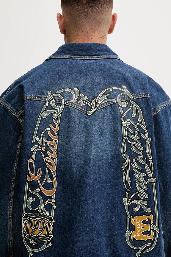 Rifľová bunda Evisu Sheridan Daicock Printed 2EAHTM4SJ1015 tmavomodrá