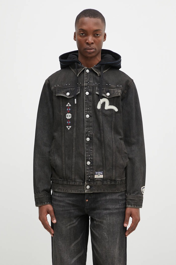 Джинсовая куртка Evisu Weel of Wisdom с капюшоном чёрный 2EAHTM4DJ1001