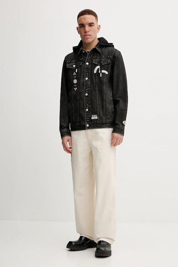 Evisu geacă din denim Weel of Wisdom 2EAHTM4DJ1001 negru AW24