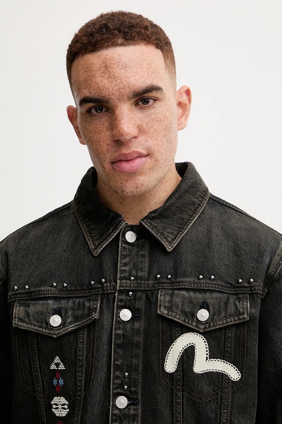 Evisu geacă din denim Weel of Wisdom negru 2EAHTM4DJ1001