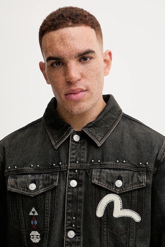 Evisu geacă din denim Weel of Wisdom negru 2EAHTM4DJ1001