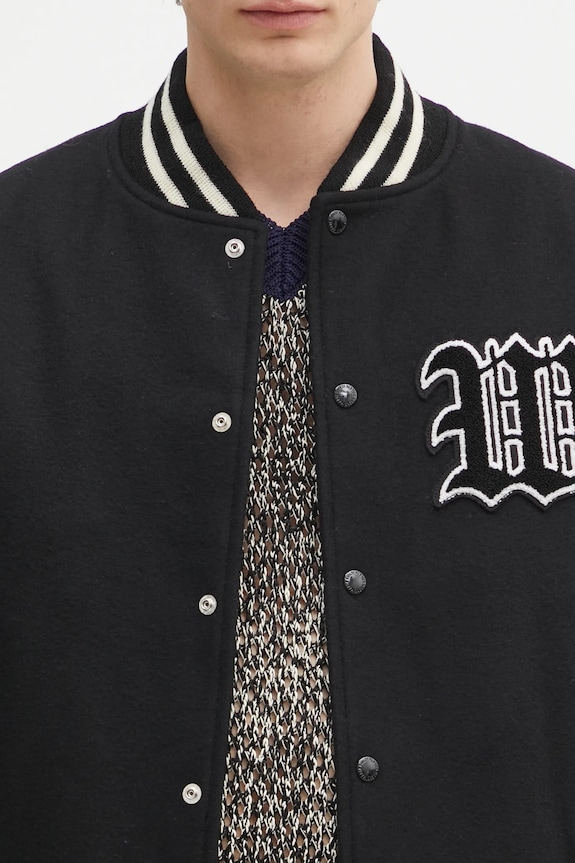 Вовняна куртка-бомбер Wacko Maria Leather Varsity чорний 24FW.WMO.BL16