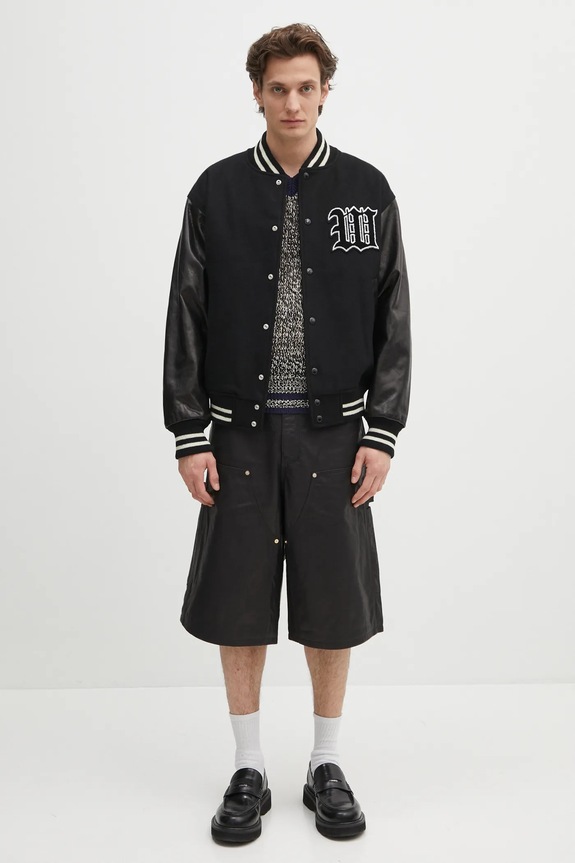 Вовняна куртка-бомбер Wacko Maria Leather Varsity 24FW.WMO.BL16