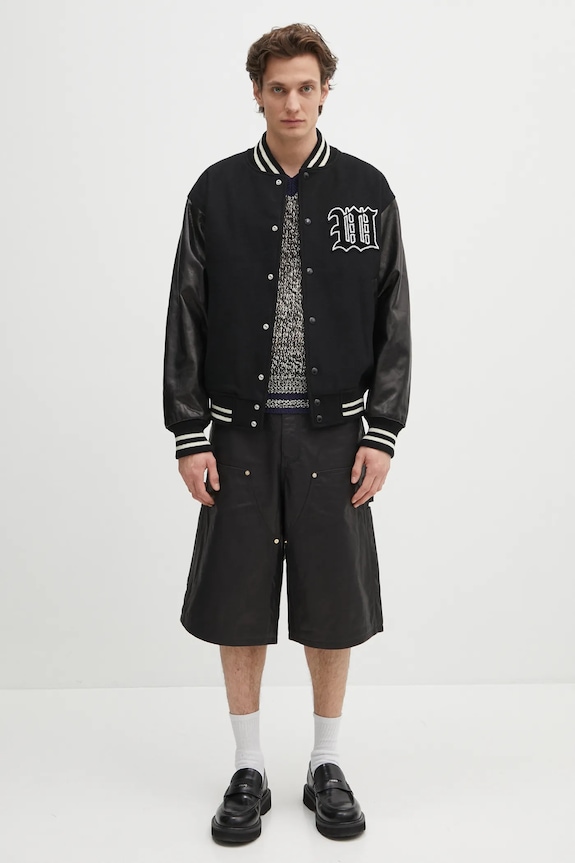 Вовняна куртка-бомбер Wacko Maria Leather Varsity 24FW.WMO.BL16