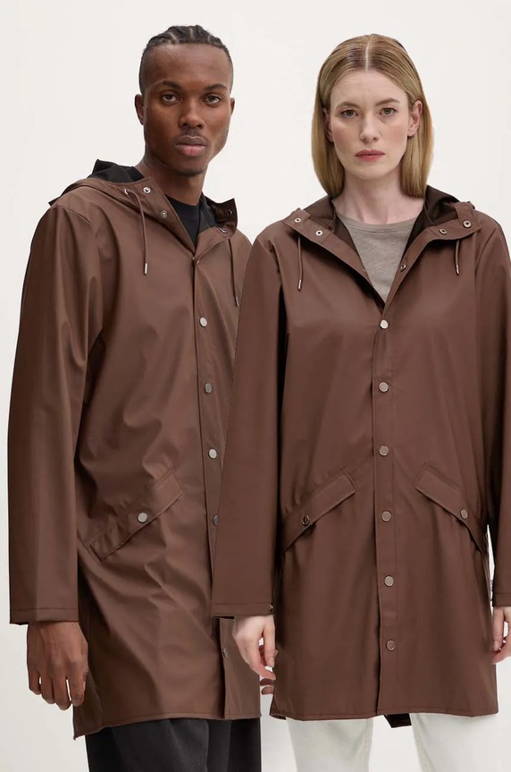 Rains kurtka Long Jacket W3 imitacja skóry licowej brązowy 12020.23