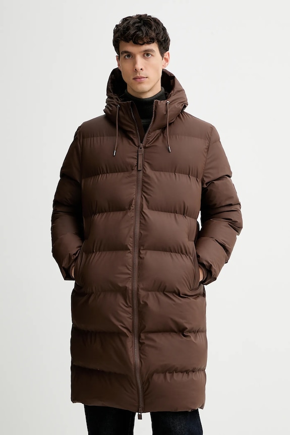 Nepromokavá bunda Rains Alta Longer Puffer Jacket W3T4 s podšívkou hnědá 15130.23