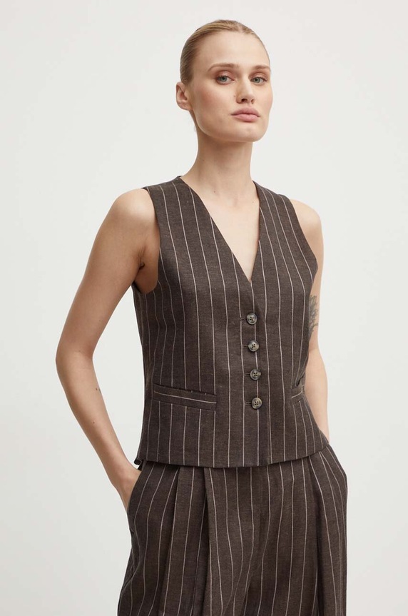Ľanová vesta Day Birger et Mikkelsen Frida - Casual Linen Stripe látka hnedá DAY65243245