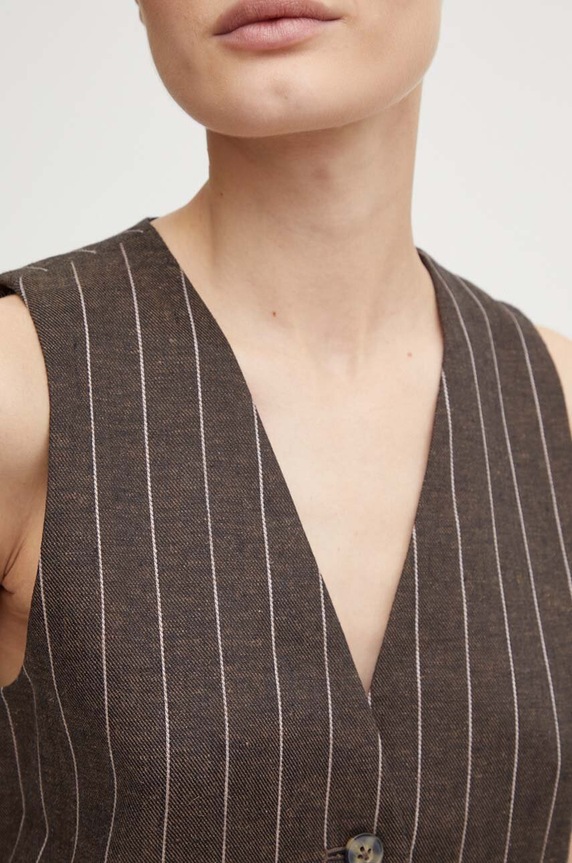 Ľanová vesta Day Birger et Mikkelsen Frida - Casual Linen Stripe DAY65243245 hnedá
