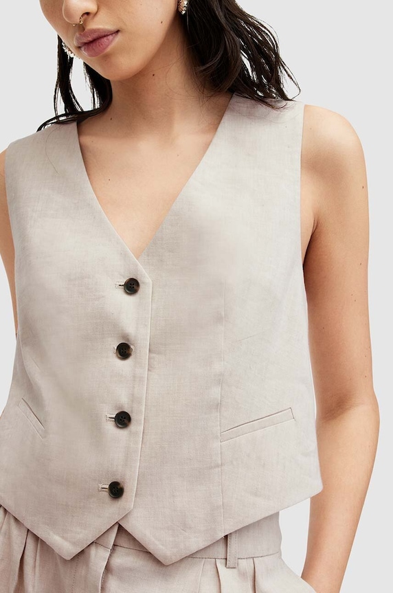 Lněná vesta AllSaints WHITNEY WAISTCOAT W035QA béžová AW24