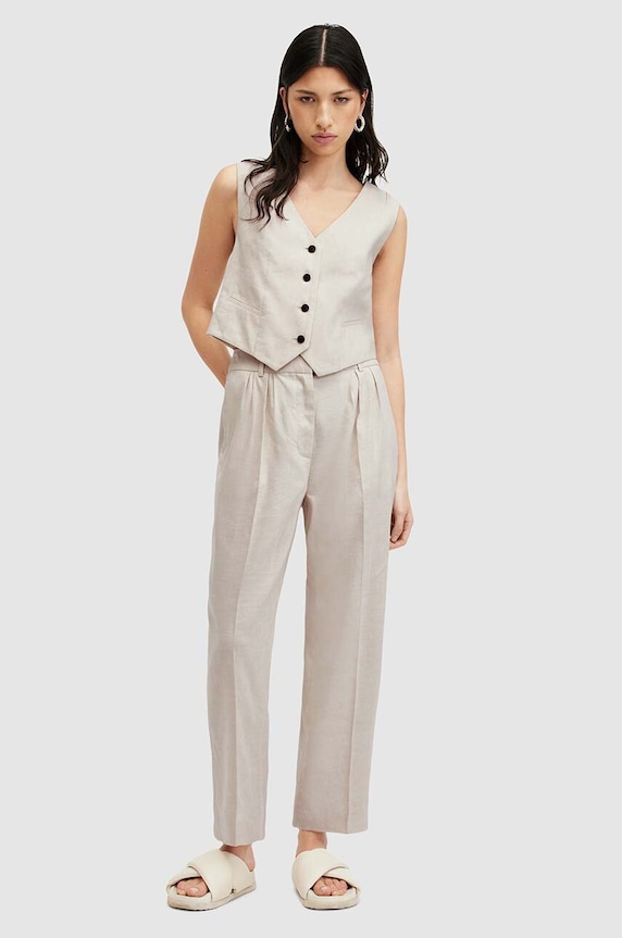 Lněná vesta AllSaints WHITNEY WAISTCOAT béžová W035QA