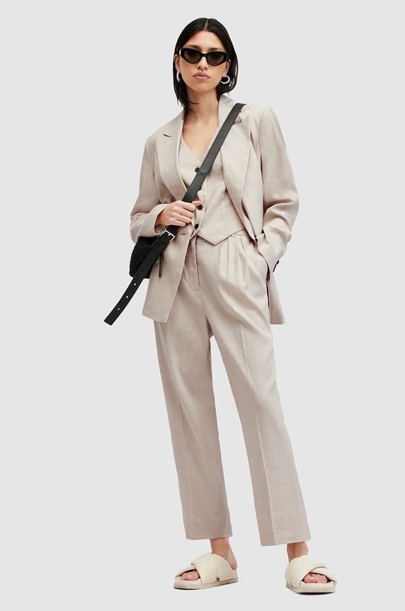 Lněná vesta AllSaints WHITNEY WAISTCOAT W035QA béžová