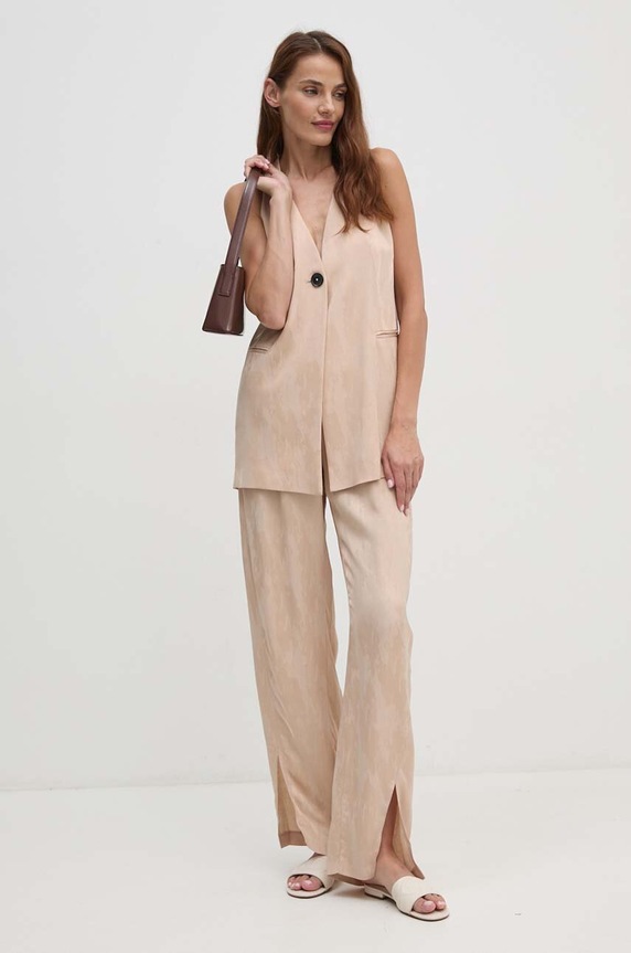 Γιλέκο με λινό μείγμα Sisley 23MELJ00J μπεζ AW24