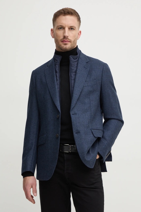 Vlněné sako Hackett London hladký námořnická modř HM443438R