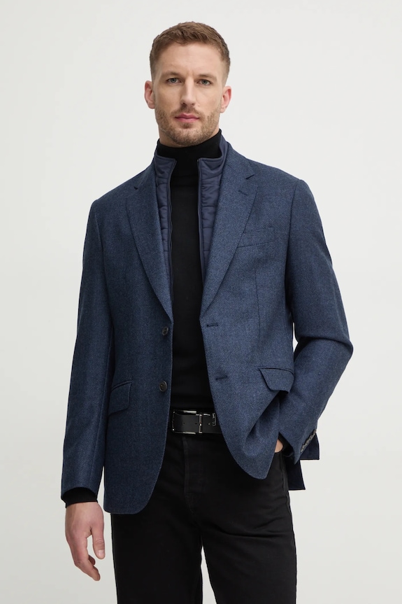 Vlněné sako Hackett London hladký námořnická modř HM443438R