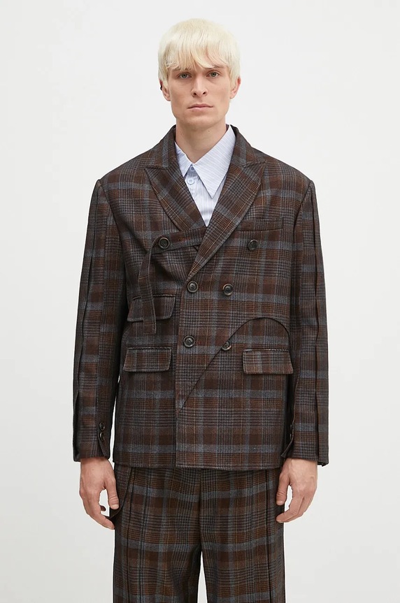 Vlněné sako Andersson Bell Soe Check Wrap Double Breasted Jacket relaxed hnědá awa628m