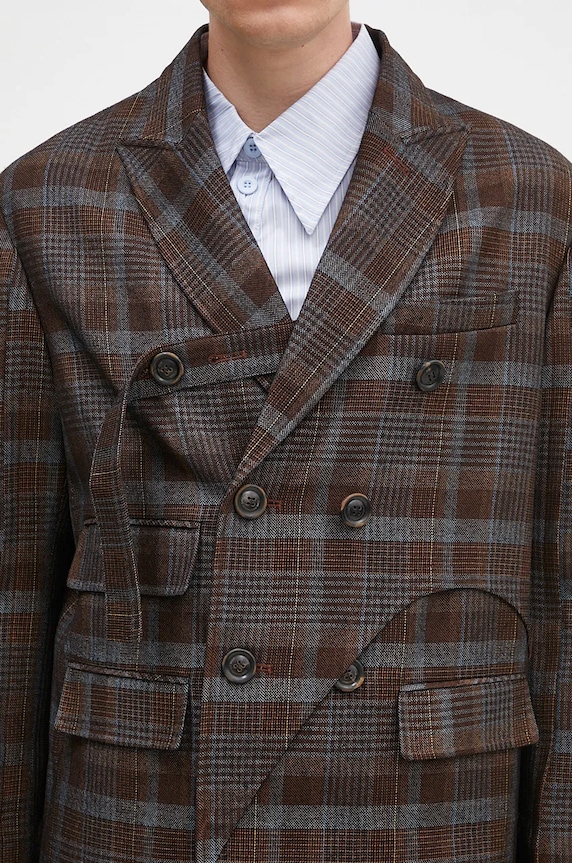 Vlněné sako Andersson Bell Soe Check Wrap Double Breasted Jacket hnědá awa628m