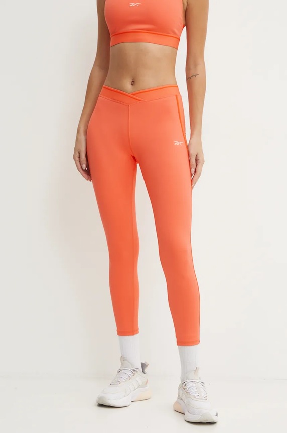 Reebok legginsy treningowe Team z elastanem pomarańczowy 100205708