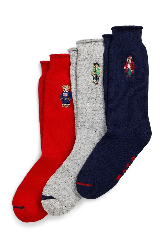 Bavlněné ponožky Polo Ralph Lauren 3-pack dlouhé ponožky šedá 449958862