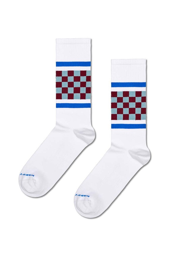 Čarape Happy Socks Checked Stripe Sneaker Sock visoke čarape bijela P001876