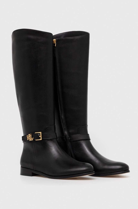 Kožne čizme Lauren Ralph Lauren Brooke Tall zrnata koža crna 802937804001.001