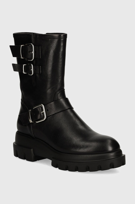 Кожаные полусапожки AGL Chunky Biker без утепления чёрный D756589PGKA2131013