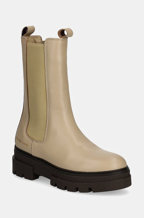Kožne gležnjače Tommy Hilfiger MONOCHROMATIC CHELSEA BOOT zrnata koža bež FW0FW06730