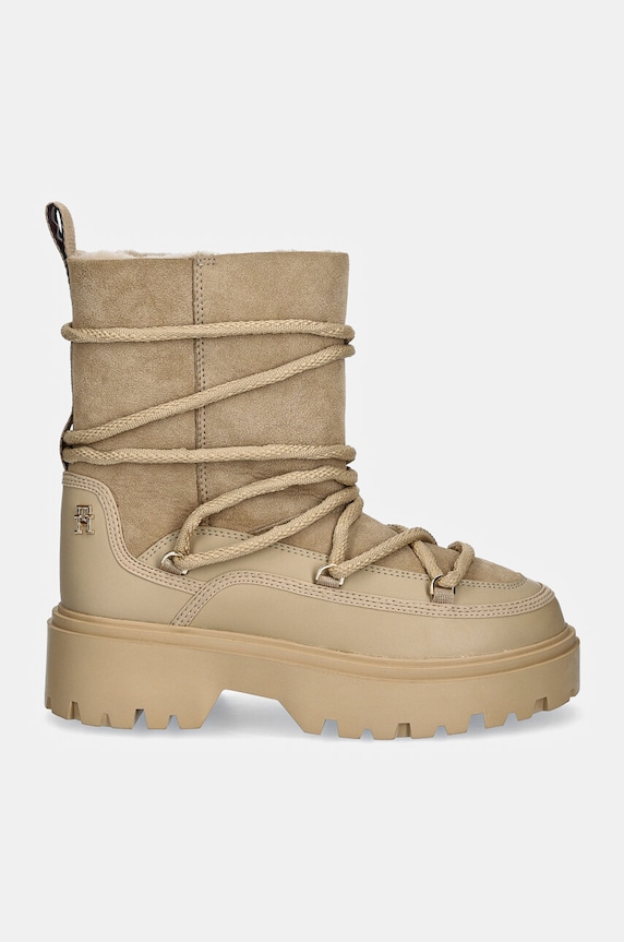 Sněhule Tommy Hilfiger REAL SHEARLING LACE-UP SNOWBOOT FW0FW08085 béžová NC24