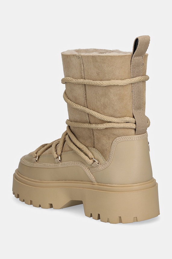 Boty Sněhule Tommy Hilfiger REAL SHEARLING LACE-UP SNOWBOOT FW0FW08085 béžová