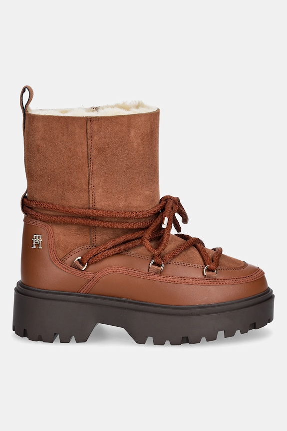 Tommy Hilfiger śniegowce REAL SHEARLING LACE-UP SNOWBOOT FW0FW08085 brązowy NC24