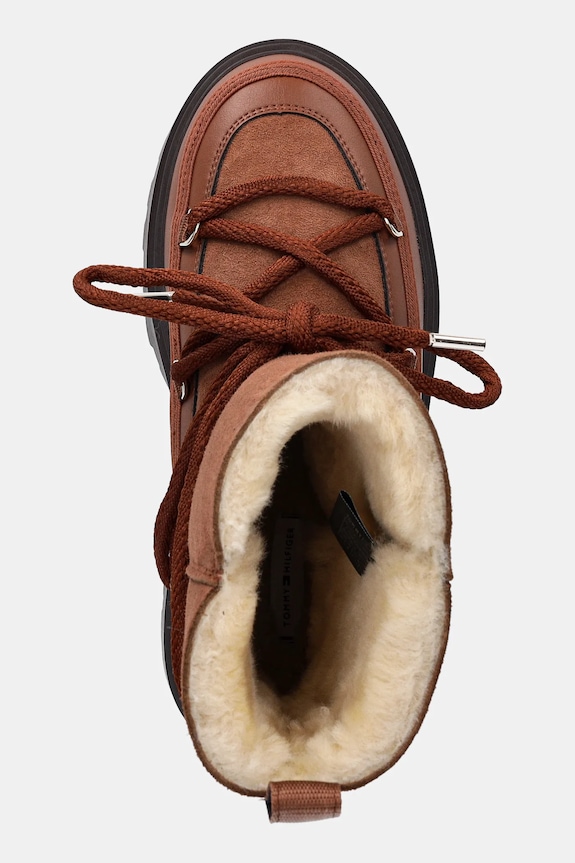 Tommy Hilfiger śniegowce REAL SHEARLING LACE-UP SNOWBOOT brązowy FW0FW08085