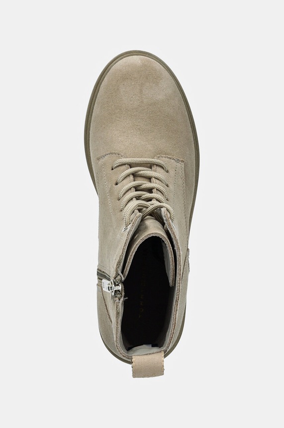 Gležnječe od brušene kože Tommy Hilfiger SUEDE MID HEEL LACEUP LOGOTAPE bež FW0FW08090