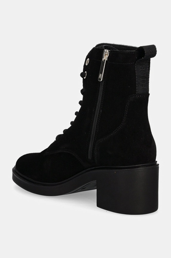 Obuća Gležnječe od brušene kože Tommy Hilfiger SUEDE MID HEEL LACEUP LOGOTAPE FW0FW08090 crna