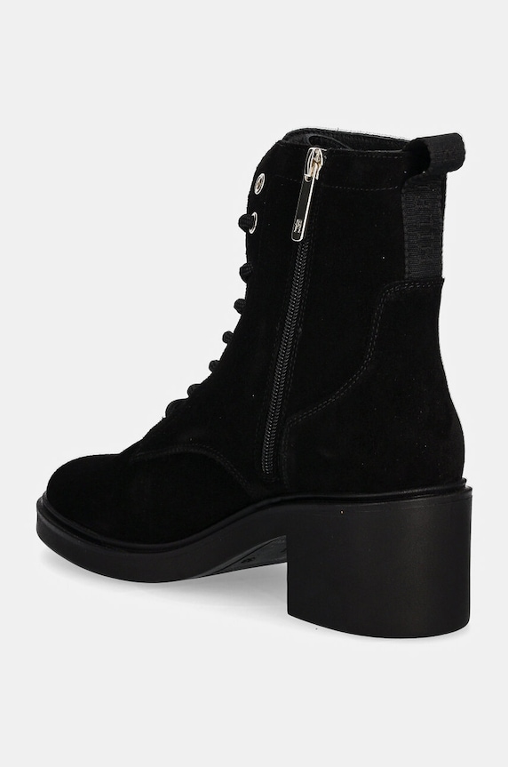 Obuća Gležnječe od brušene kože Tommy Hilfiger SUEDE MID HEEL LACEUP LOGOTAPE FW0FW08090 crna