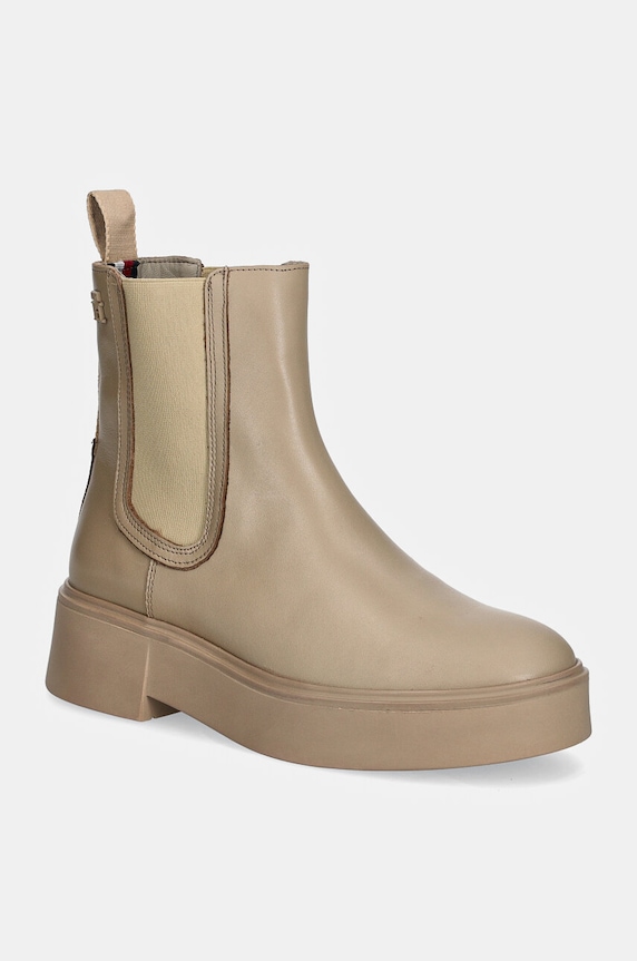 Kožené topánky chelsea Tommy Hilfiger MINIMAL LEATHER CHELSEA LOGOTAPE usňová koža béžová FW0FW08095
