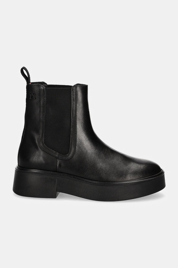 Tommy Hilfiger ghete chelsea de piele MINIMAL LEATHER CHELSEA LOGOTAPE FW0FW08095 negru NC24