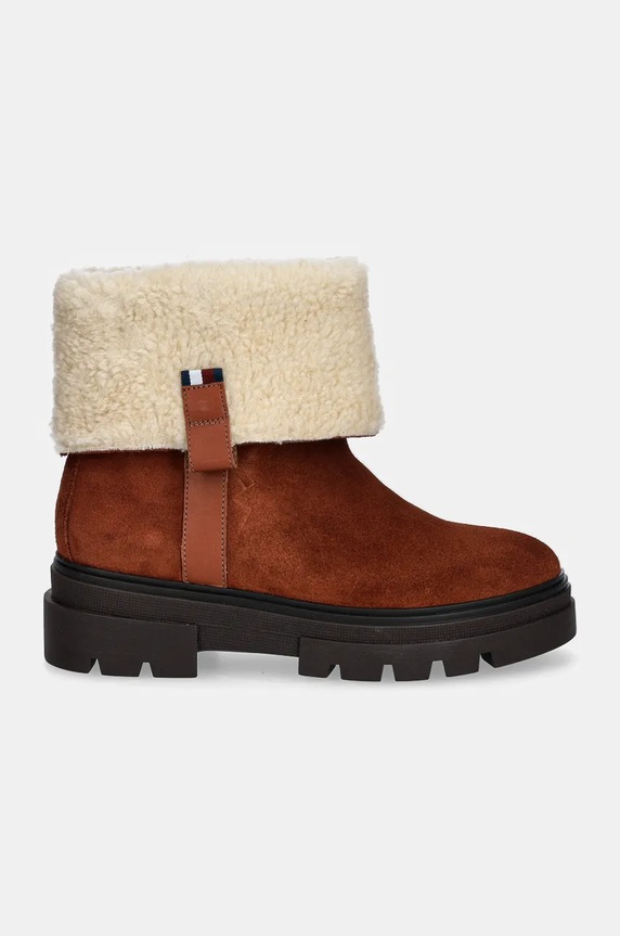 Tommy Hilfiger stivaletti alla caviglia in camoscio FAUX FUR SUEDE ROLL-DOWN BOOT FW0FW08158 marrone NC24